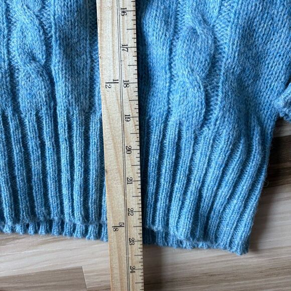 Vintage Cable Knit 100% Pure Wool Icy Blue size S Alice Blues V-Neck Sweater - Picture 7 of 8